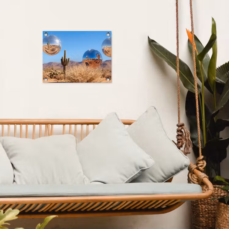 Garden Poster - Desert - Mirror Ball - Art - Woestijn - Spiegelbal - Kunst tuinposter los doek klein