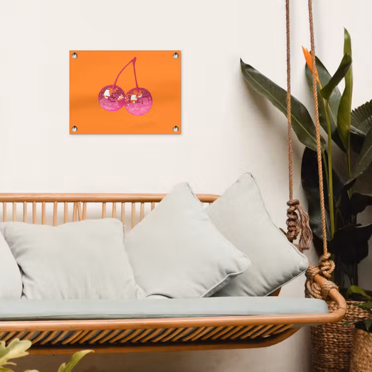Discoballen - Kers - Spiegels - Roze tuinposter los doek klein -sfeer7