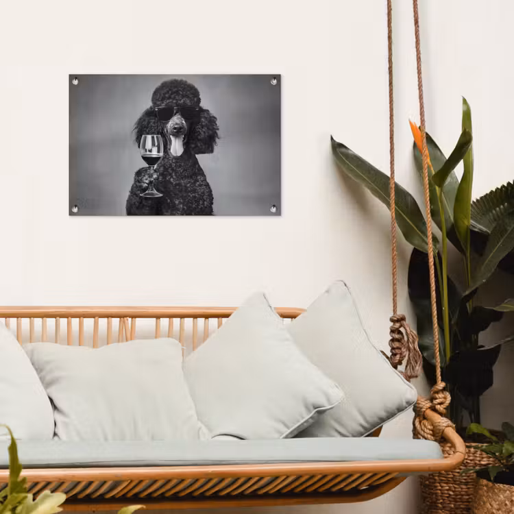 Hond - Krullen - Zonnebril - Wijn tuinposter los doek klein -sfeer7