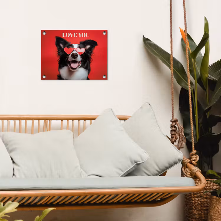 Hond - Hartjesbril - Loveyou - Rood tuinposter los doek klein -sfeer7