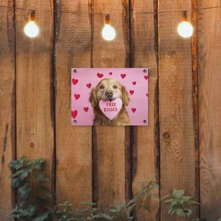Hond - Kiss- Valentijn - Hartjes tuinposter los doek klein -sfeer1