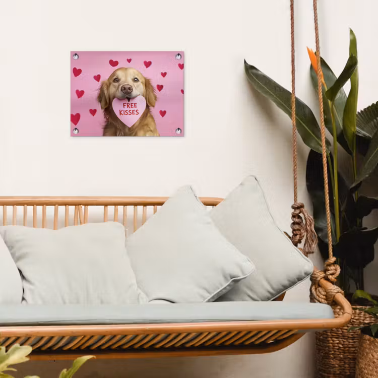 Hond - Kiss- Valentijn - Hartjes tuinposter los doek klein -sfeer7