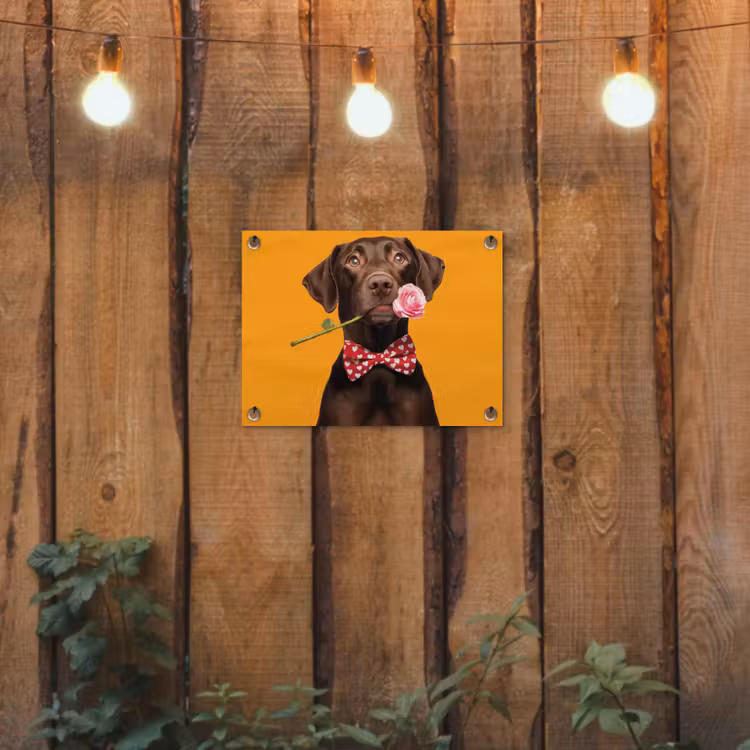 Hond - Oranje - Roos - Valentijn tuinposter los doek klein -sfeer1