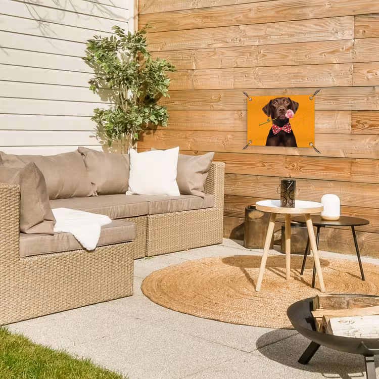 Hond - Oranje - Roos - Valentijn tuinposter los doek klein -sfeer4