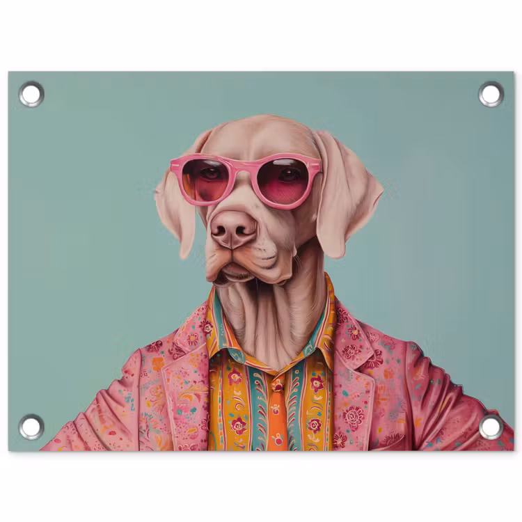 Hond - Overhemd - Bloemen - Bril tuinposter los doek klein -3d