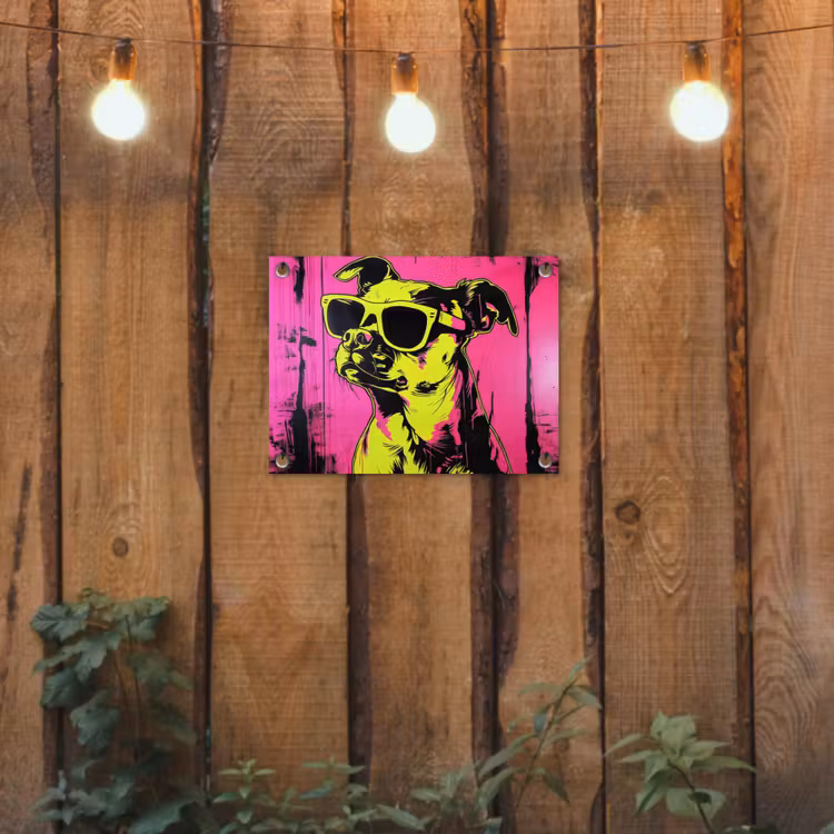 Hond - Zonnebril - Roze - Art tuinposter los doek klein -sfeer1