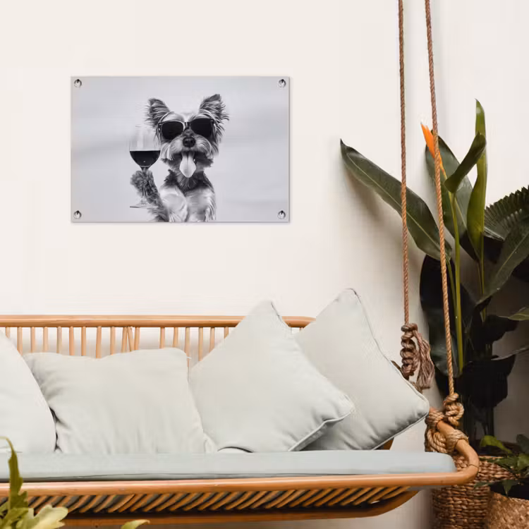 Hondje - Wijnglas - Zonnebril - Enthousiast tuinposter los doek klein -sfeer7