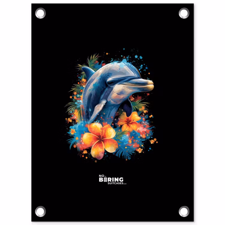 Dolfijn te midden van graffiti bloemen tuinposter los doek klein -3d