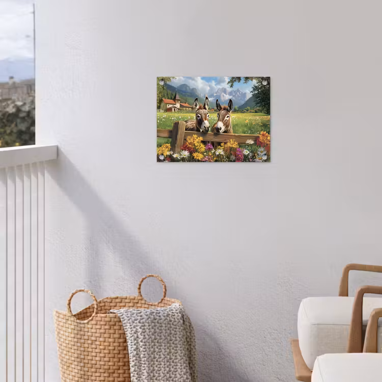 Ezels - Bloemen - Zomers tuinposter los doek klein -sfeer8