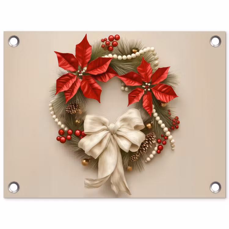 Deurkrans - Strik - Kerst - Rood - Groen tuinposter los doek klein -3d