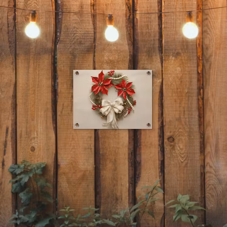 Deurkrans - Strik - Kerst - Rood - Groen tuinposter los doek klein -sfeer1