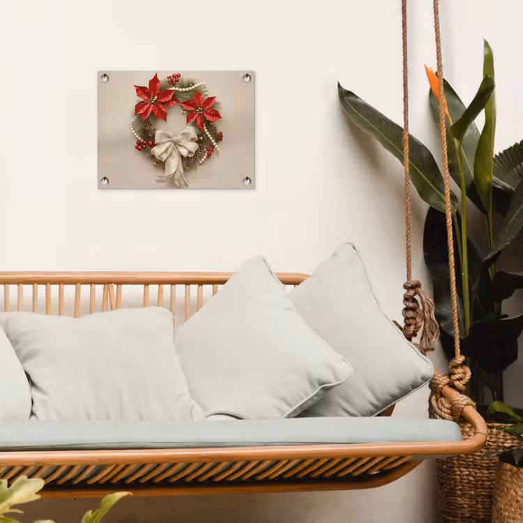 Deurkrans - Strik - Kerst - Rood - Groen tuinposter los doek klein -sfeer7