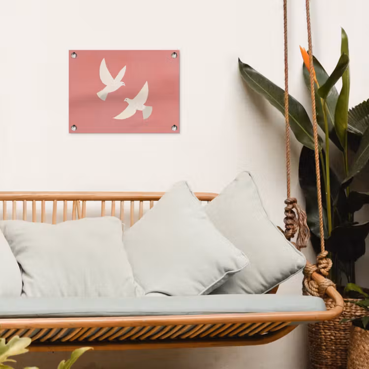 Duiven - Wit - Sierlijk tuinposter los doek klein -sfeer7