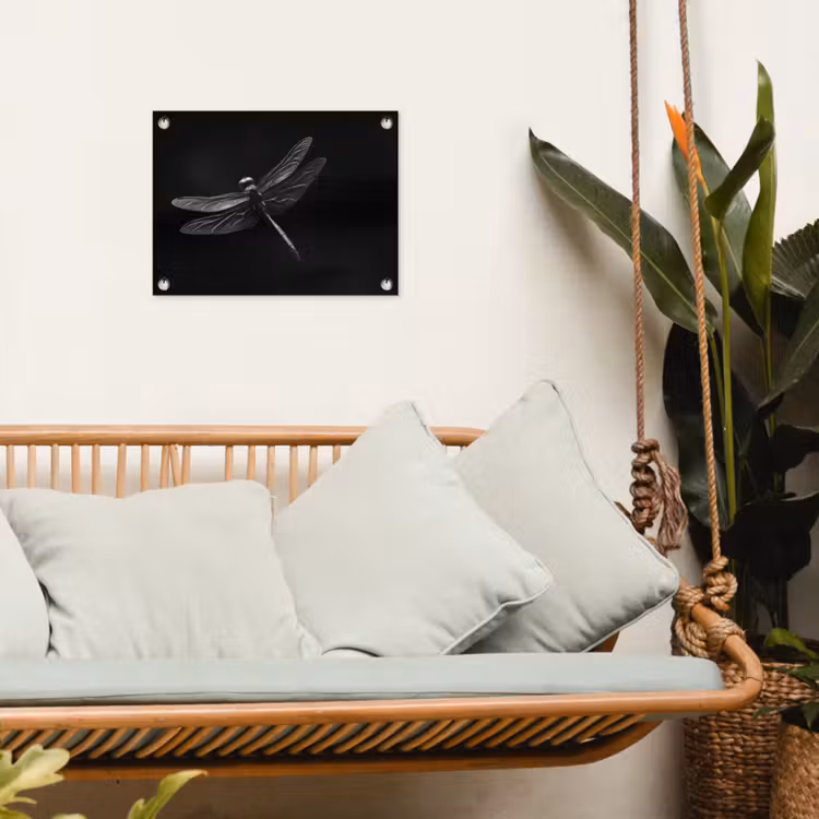 Libelle - Dieren - Zwart - Insect tuinposter los doek klein -sfeer7