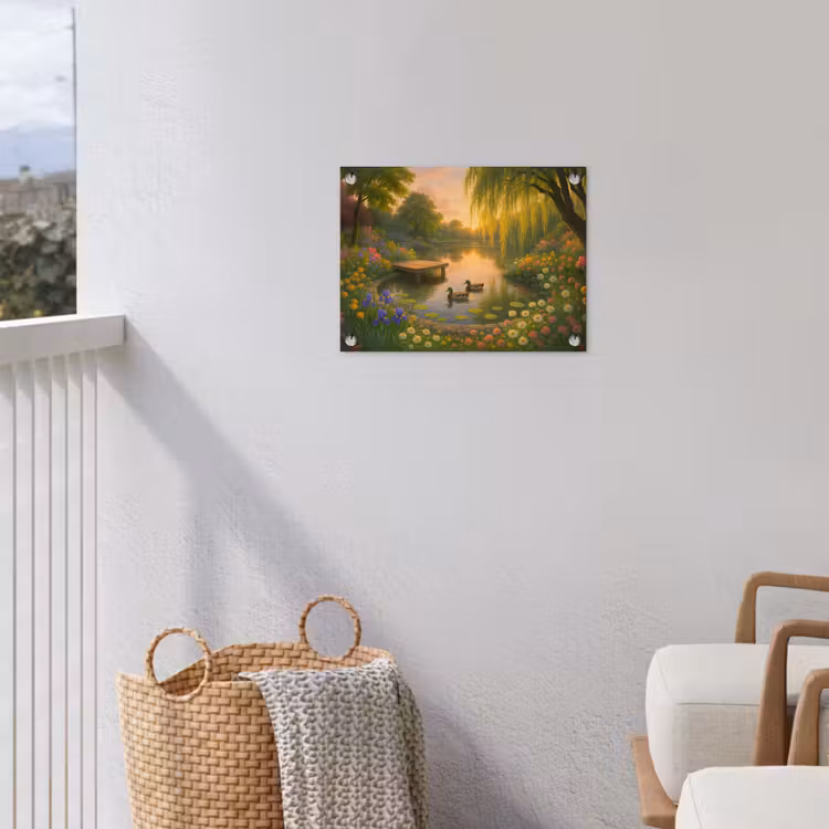 Eenden - Vijver - Bloemen tuinposter los doek klein -sfeer8