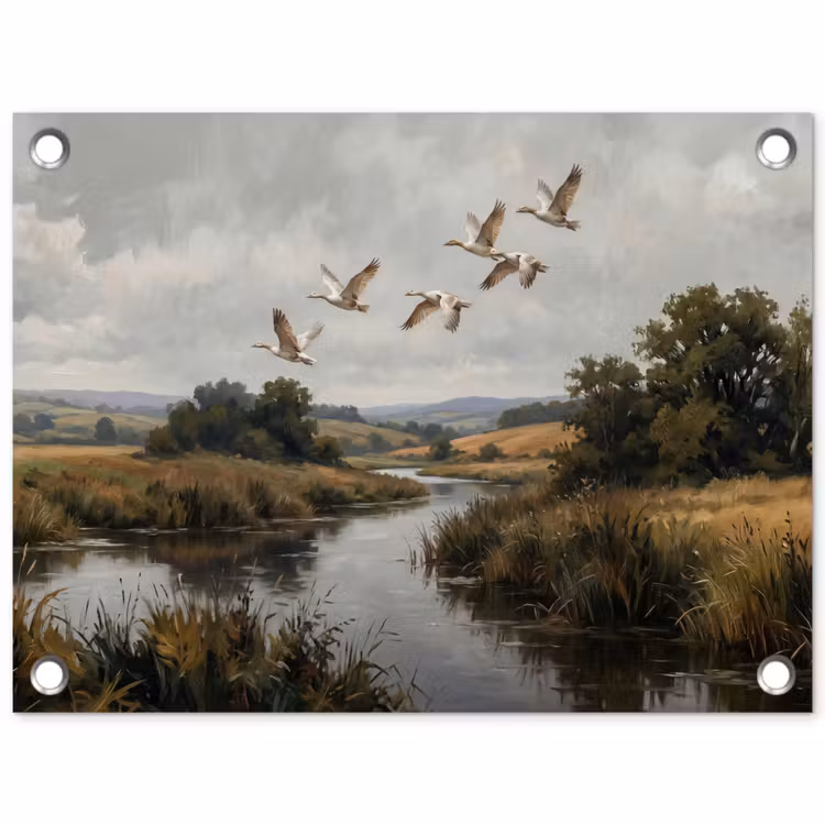 Eenden - Rivier - Landschap - Vlucht - Nostalgisch tuinposter los doek klein -3d