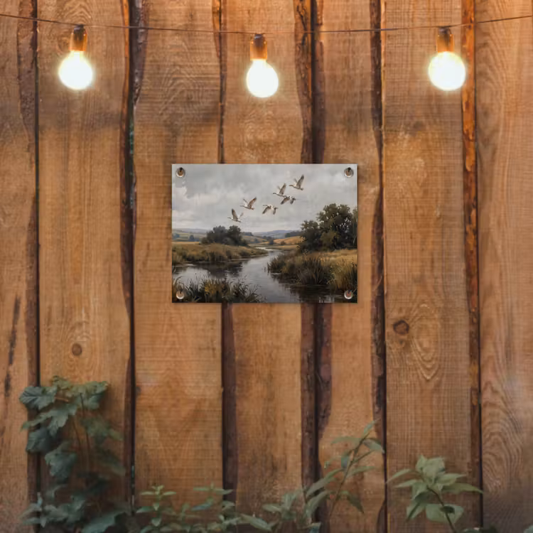 Eenden - Rivier - Landschap - Vlucht - Nostalgisch tuinposter los doek klein -sfeer1