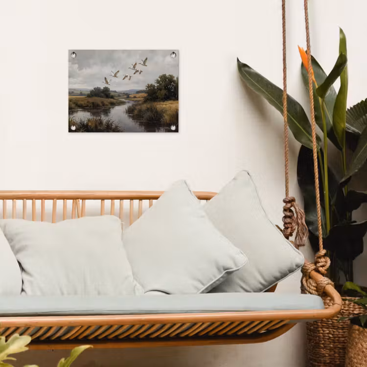 Eenden - Rivier - Landschap - Vlucht - Nostalgisch tuinposter los doek klein -sfeer7