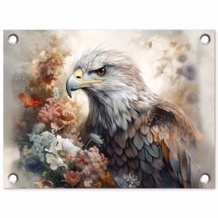 Arend - Adelaar - Vogel - Bloemen - Natuur tuinposter los doek klein -3d