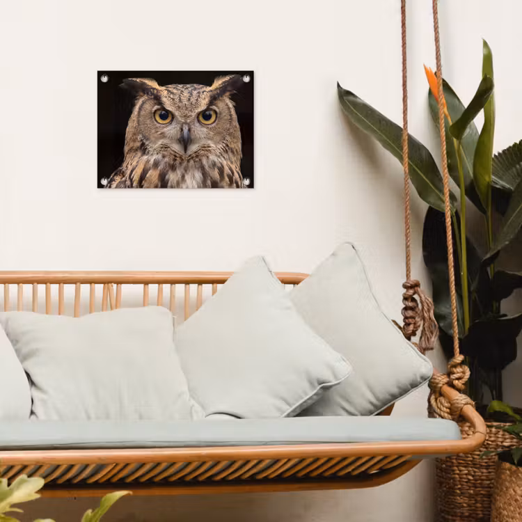 Oehoe - Uil - Portret - Bruin tuinposter los doek klein -sfeer7