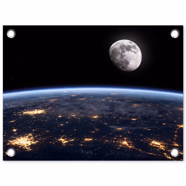 Garden Poster - Earth - Night - Space - Aarde - Nacht - Ruimte tuinposter los doek klein