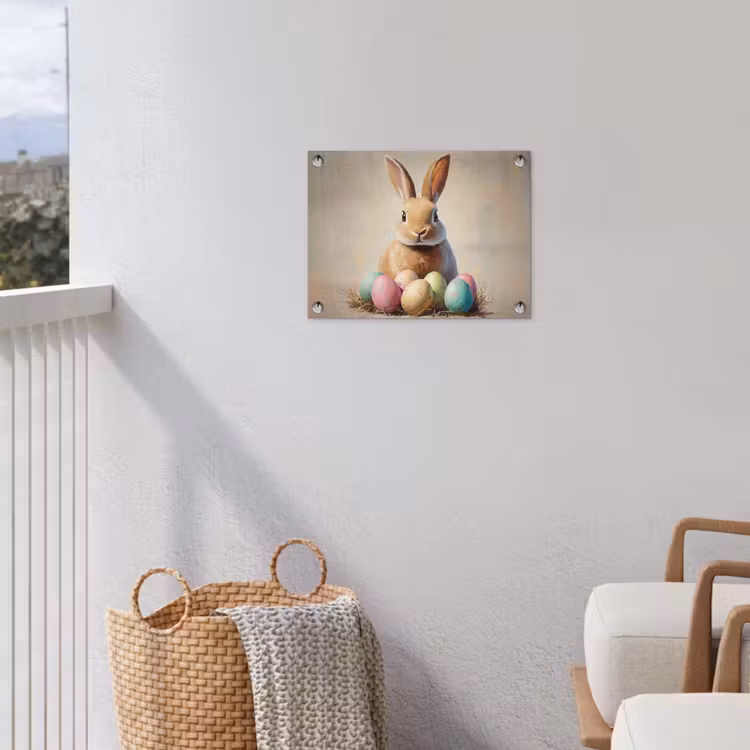 Paashaas - Pastel - Eieren tuinposter los doek klein -sfeer8