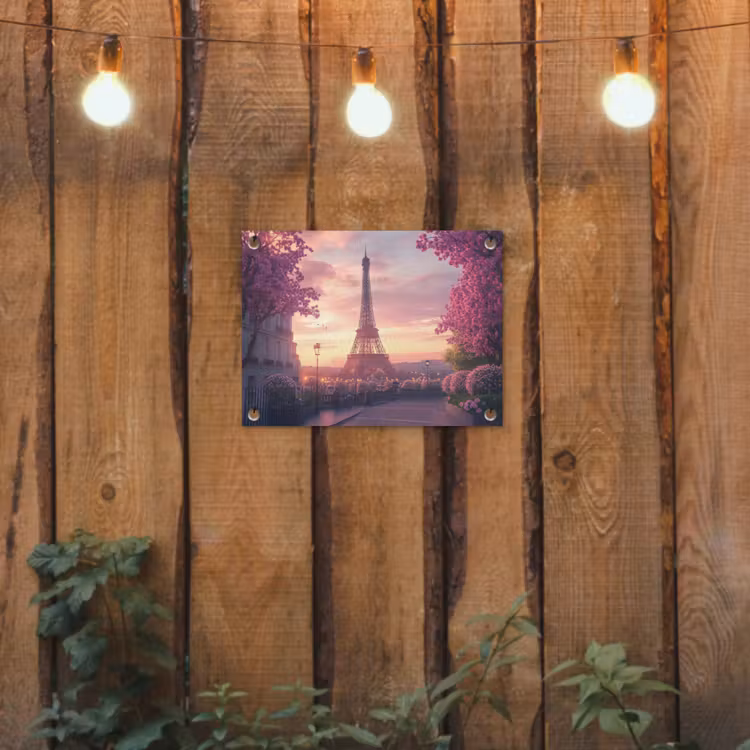 Eiffeltoren - Parijs - Roze tuinposter los doek klein -sfeer1