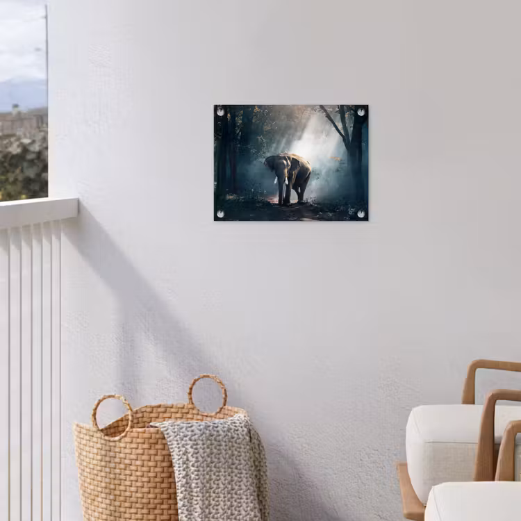 Olifant - Dieren - Licht - Bos - Natuur - Wilde dieren tuinposter los doek klein -sfeer8