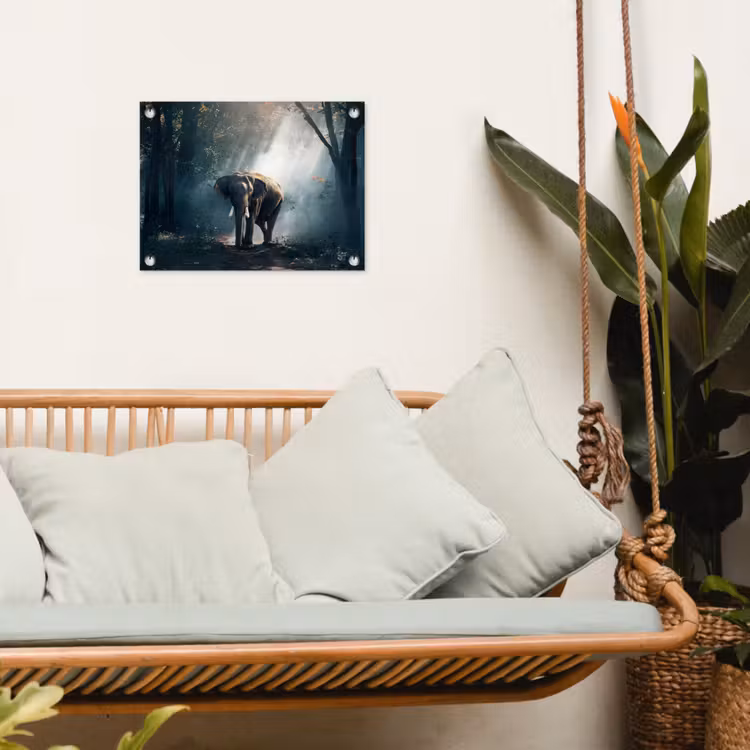 Olifant - Dieren - Licht - Bos - Natuur - Wilde dieren tuinposter los doek klein -sfeer7