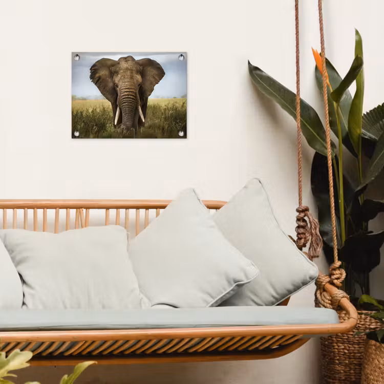 Olifant - Natuur - Gras - Dieren - Landschap tuinposter los doek klein -sfeer7