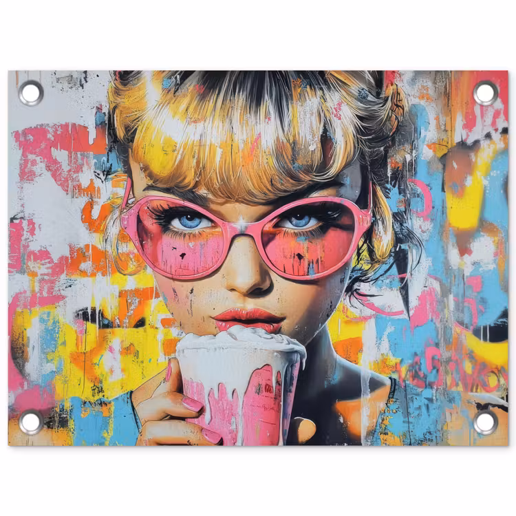 Expressief - Milkshake - Vrouw - Felle kleuren tuinposter los doek klein -3d