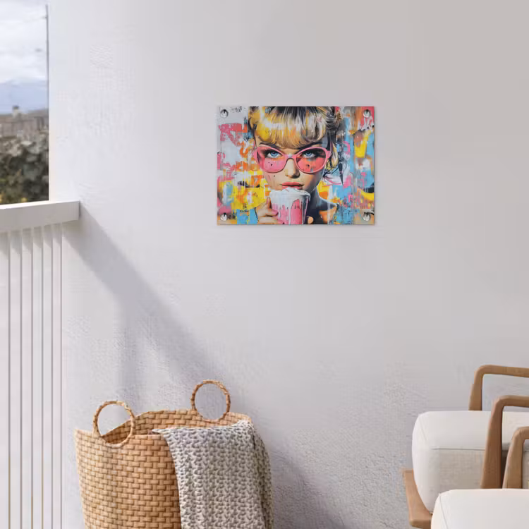 Expressief - Milkshake - Vrouw - Felle kleuren tuinposter los doek klein -sfeer8