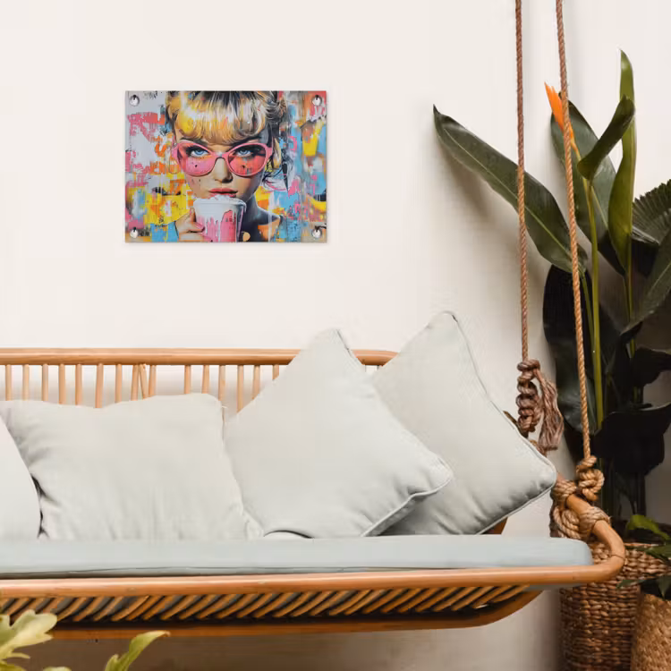 Expressief - Milkshake - Vrouw - Felle kleuren tuinposter los doek klein -sfeer7