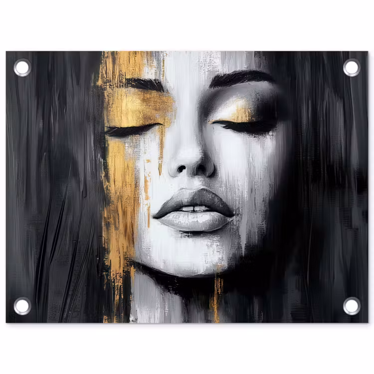 Gezicht - Vrouw - Penseelstreken - Abstract tuinposter los doek klein -3d