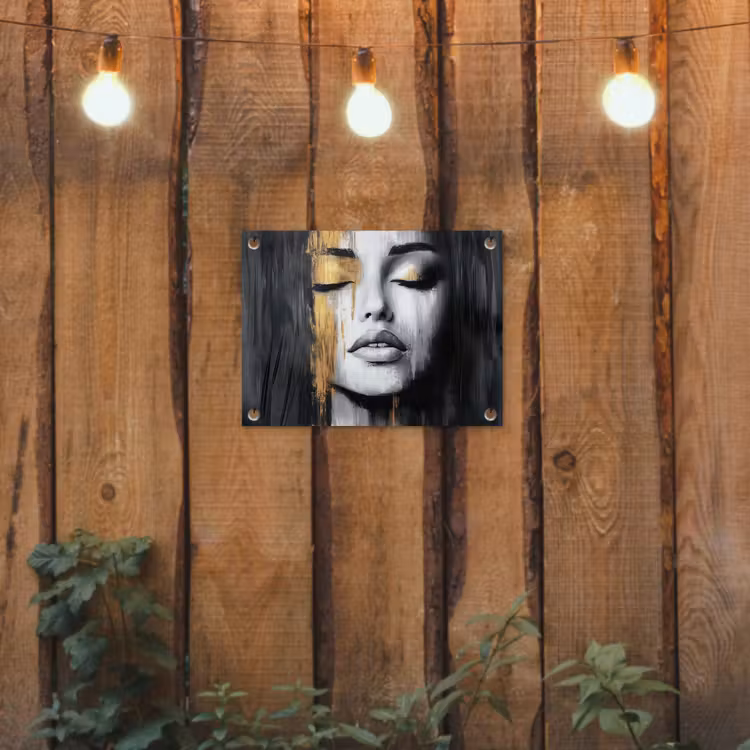 Gezicht - Vrouw - Penseelstreken - Abstract tuinposter los doek klein -sfeer1
