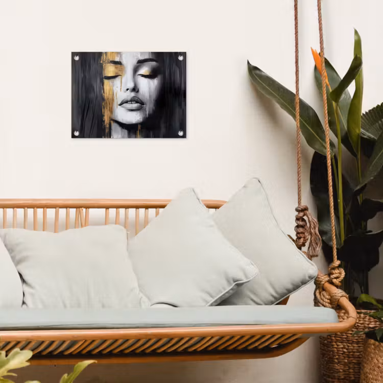Gezicht - Vrouw - Penseelstreken - Abstract tuinposter los doek klein -sfeer7