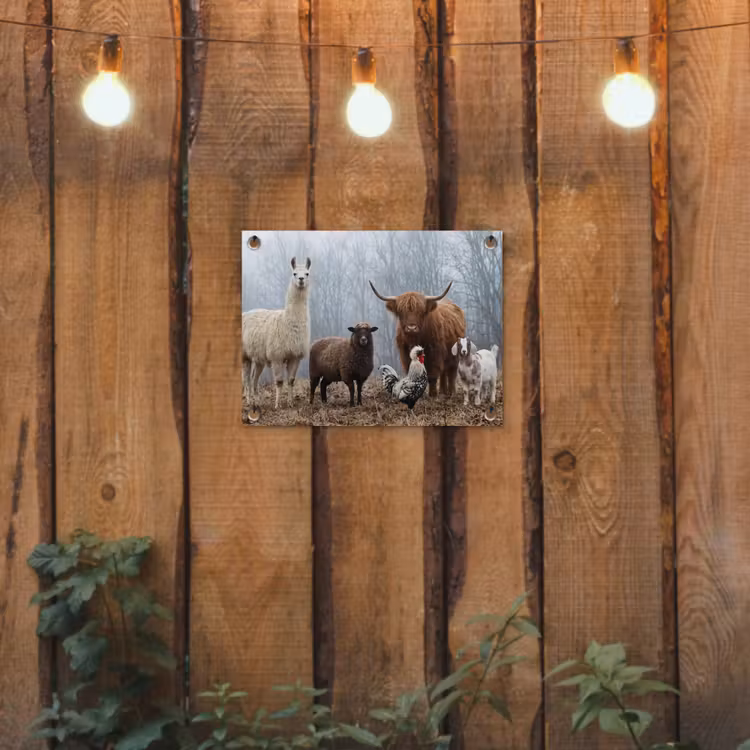 Boerderijdieren - Groep - Mist - Natuur - Rustiek tuinposter los doek klein -sfeer1