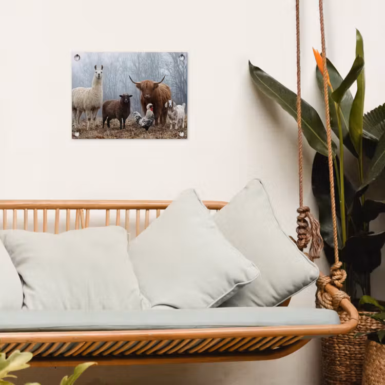 Boerderijdieren - Groep - Mist - Natuur - Rustiek tuinposter los doek klein -sfeer7