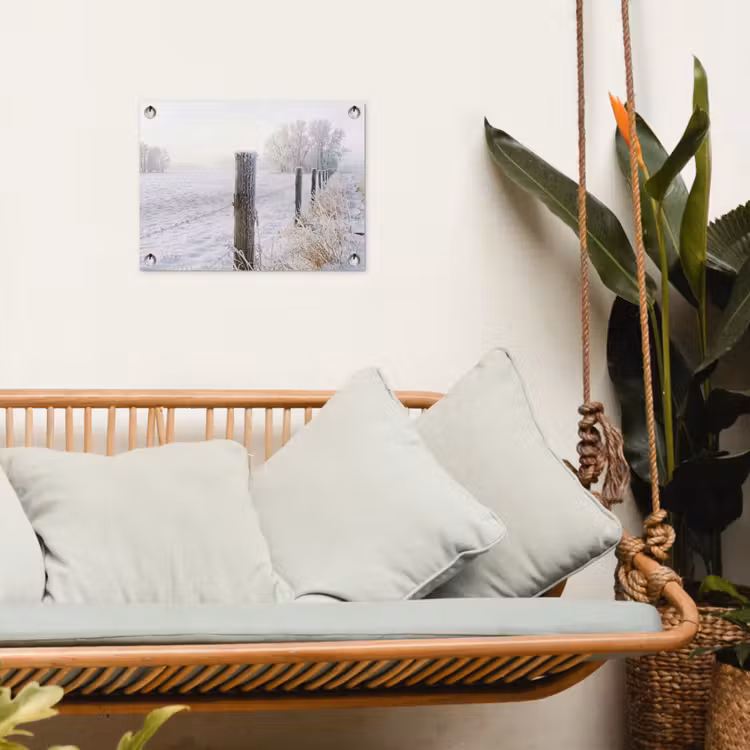 Hek - Sneeuw - Mist - Platteland - Nostalgisch tuinposter los doek klein -sfeer7