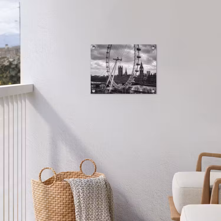 Reuzenrad - Klokkentoren - Architectuur - Zwart-wit - Stad tuinposter los doek klein -sfeer8