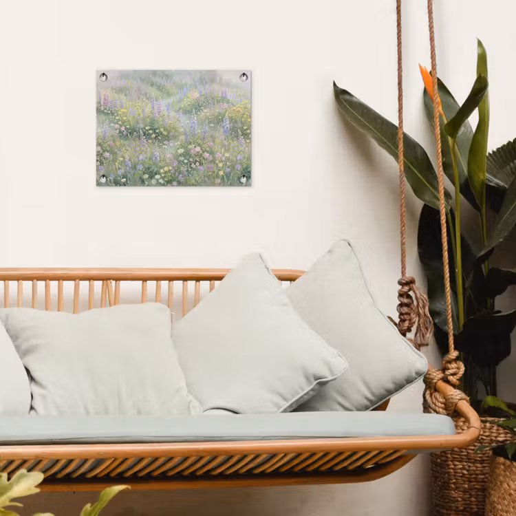 Bloemenveld - Heuvels - Kleurrijk tuinposter los doek klein -sfeer7