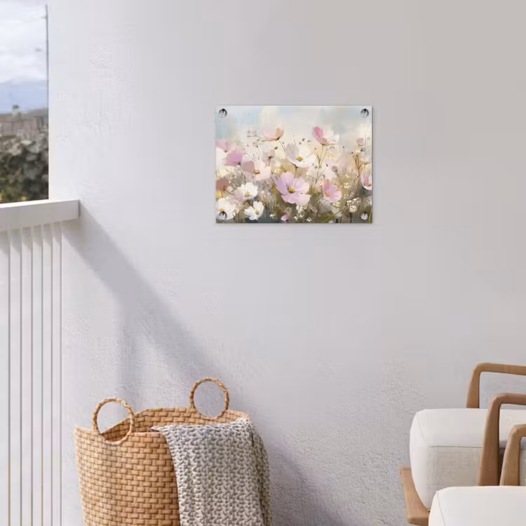 Bloemenveld - Lichte tinten - Geschilderd tuinposter los doek klein -sfeer8