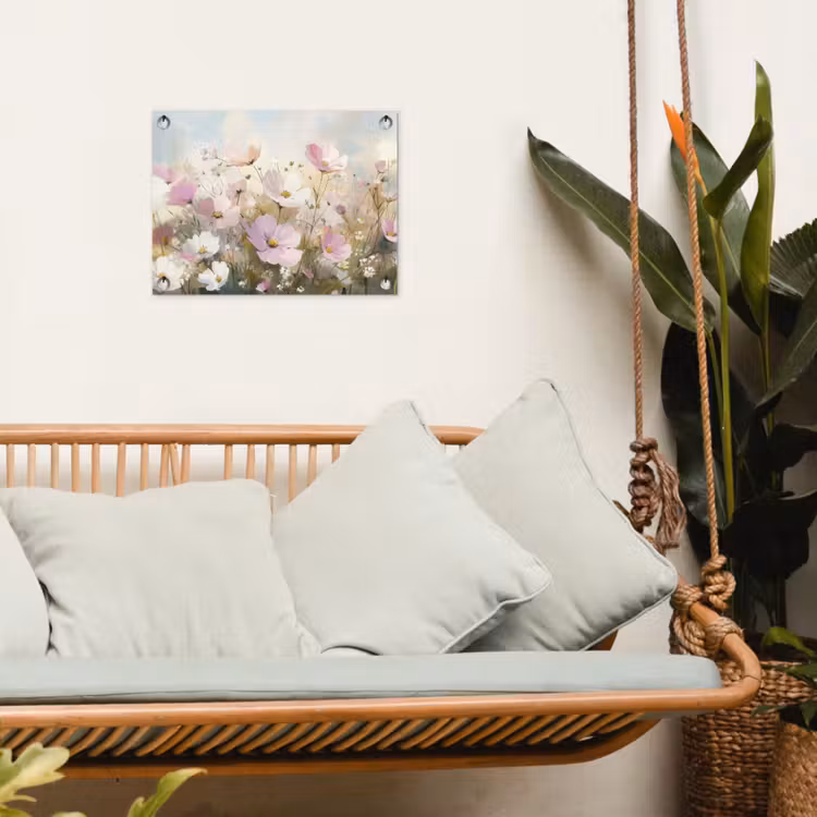 Bloemenveld - Lichte tinten - Geschilderd tuinposter los doek klein -sfeer7