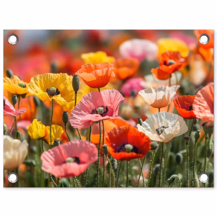 Bloemenveld - Klaprozen - Kleurrijk tuinposter los doek klein -3d