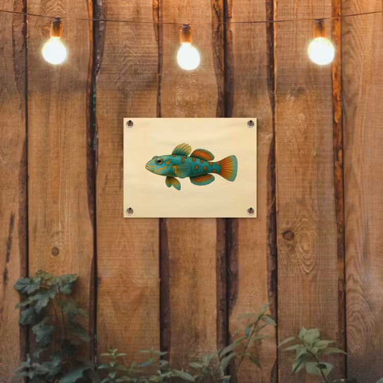 Vis - Blauw - Stippen - Schubben tuinposter los doek klein -sfeer1