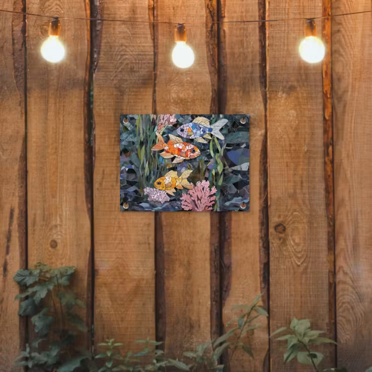 Vissen - Koraal - Zee - Mozaïek tuinposter los doek klein -sfeer1