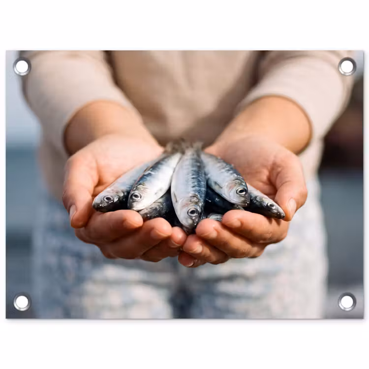 Garden Poster - Fish - Hands - Nature - Vis - Handen - Natuur tuinposter los doek klein