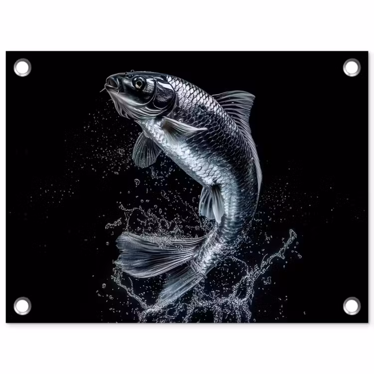 Vis - Koi - Zwart - Water tuinposter los doek klein -3d