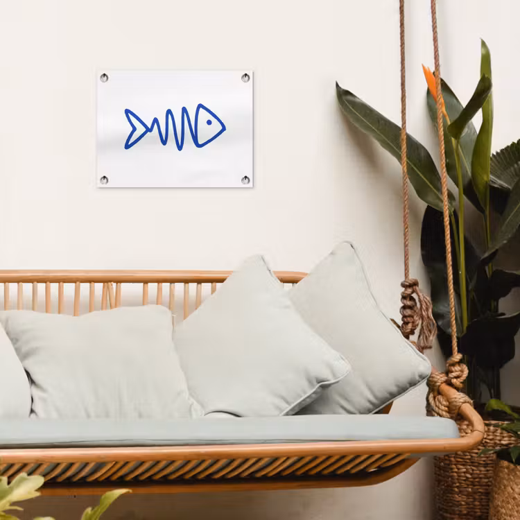 Vis - Minimalistisch - Blauw - Lijn tuinposter los doek klein -sfeer7