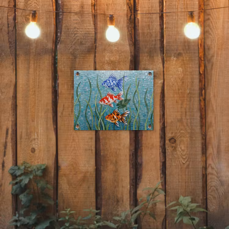 Vis - Mozaïek - Onderwater - Kleurrijk - Dieren tuinposter los doek klein -sfeer1